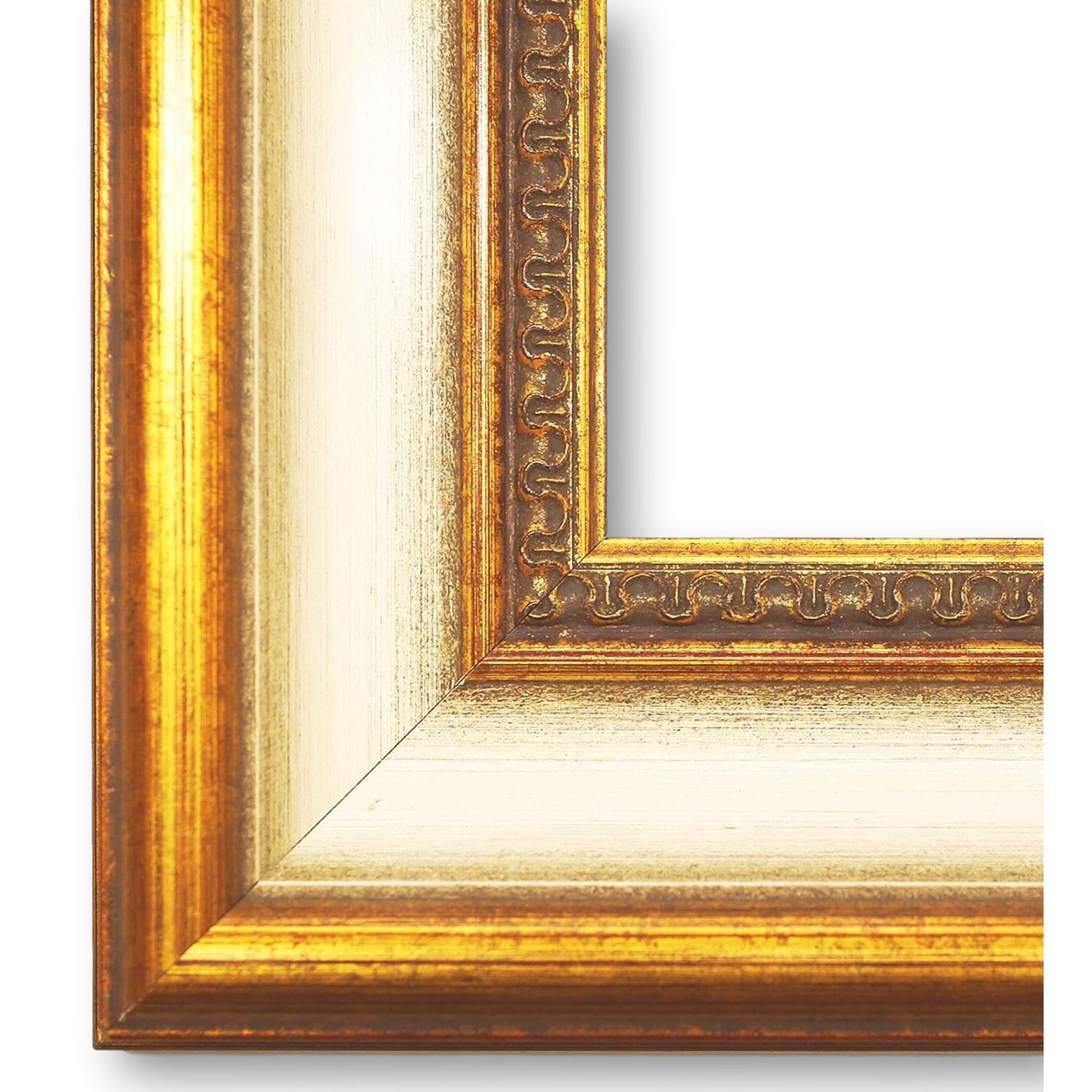 Bilderrahmen Fürth modern retro in Weiß Gold 50x50 cm ohne Glas
