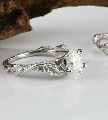 Moissanite Leaf Engagement Bridal Wedding 
Set, Moissanite Forever Ring