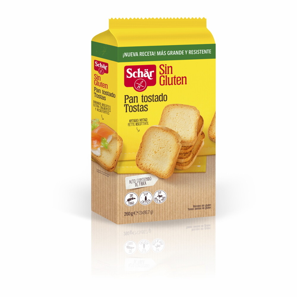 Pan tostado SCHÄR sin gluten y sin lactosa.