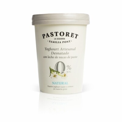 Yoghourt artesanal natural sin gluten PASTORET (500 gramos).