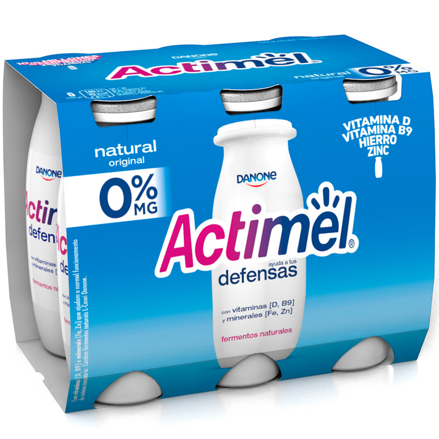 Yogur líquido natural 0% materia grasa ACTIMEL de DANONE.