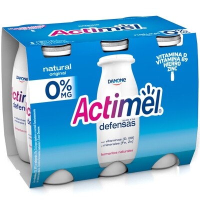 Yogur líquido natural 0% materia grasa ACTIMEL de DANONE.