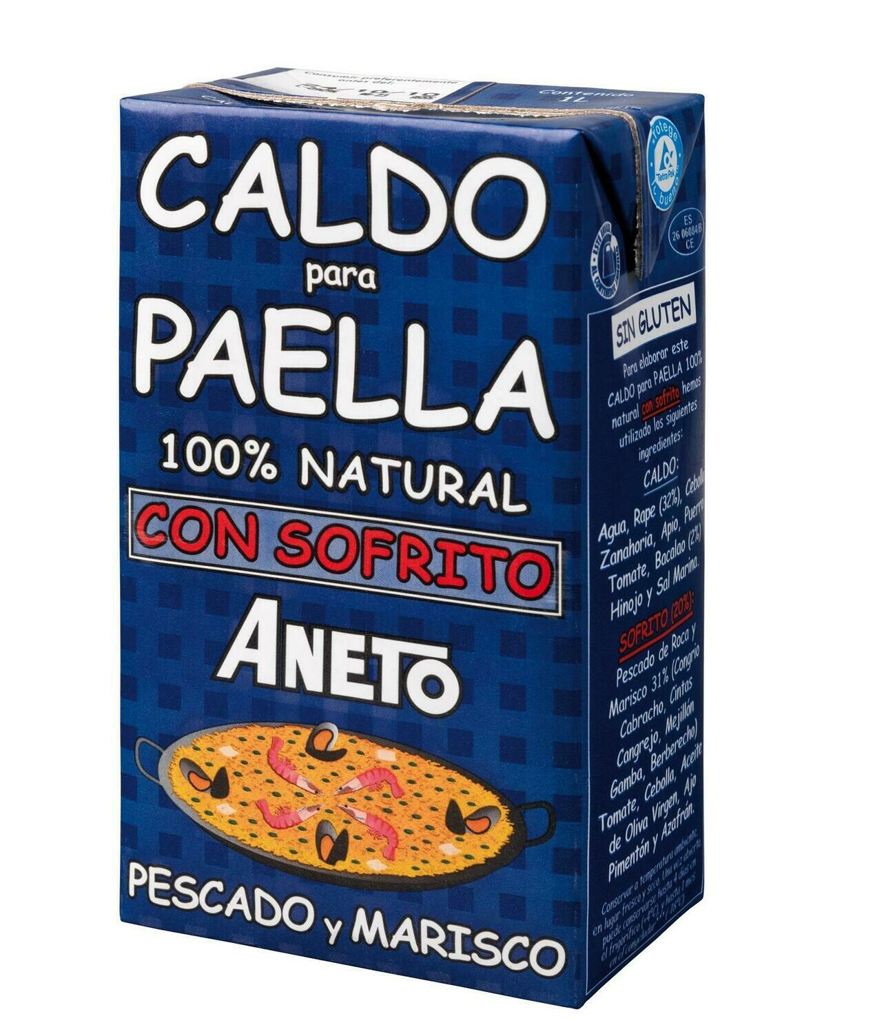 Caldo para paella con sofrito de marisco y pescado ANETO (1 litro).
