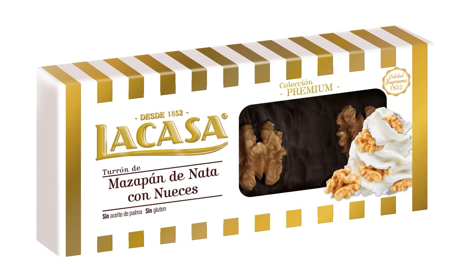 Turrón de mazapán de nata con nueces LACASA 250 g.