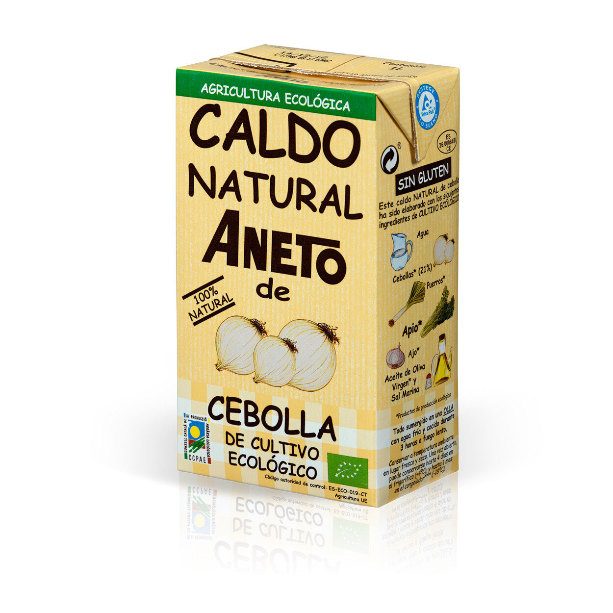 Caldo natural de cebollas de cultivo ecológico ANETO.