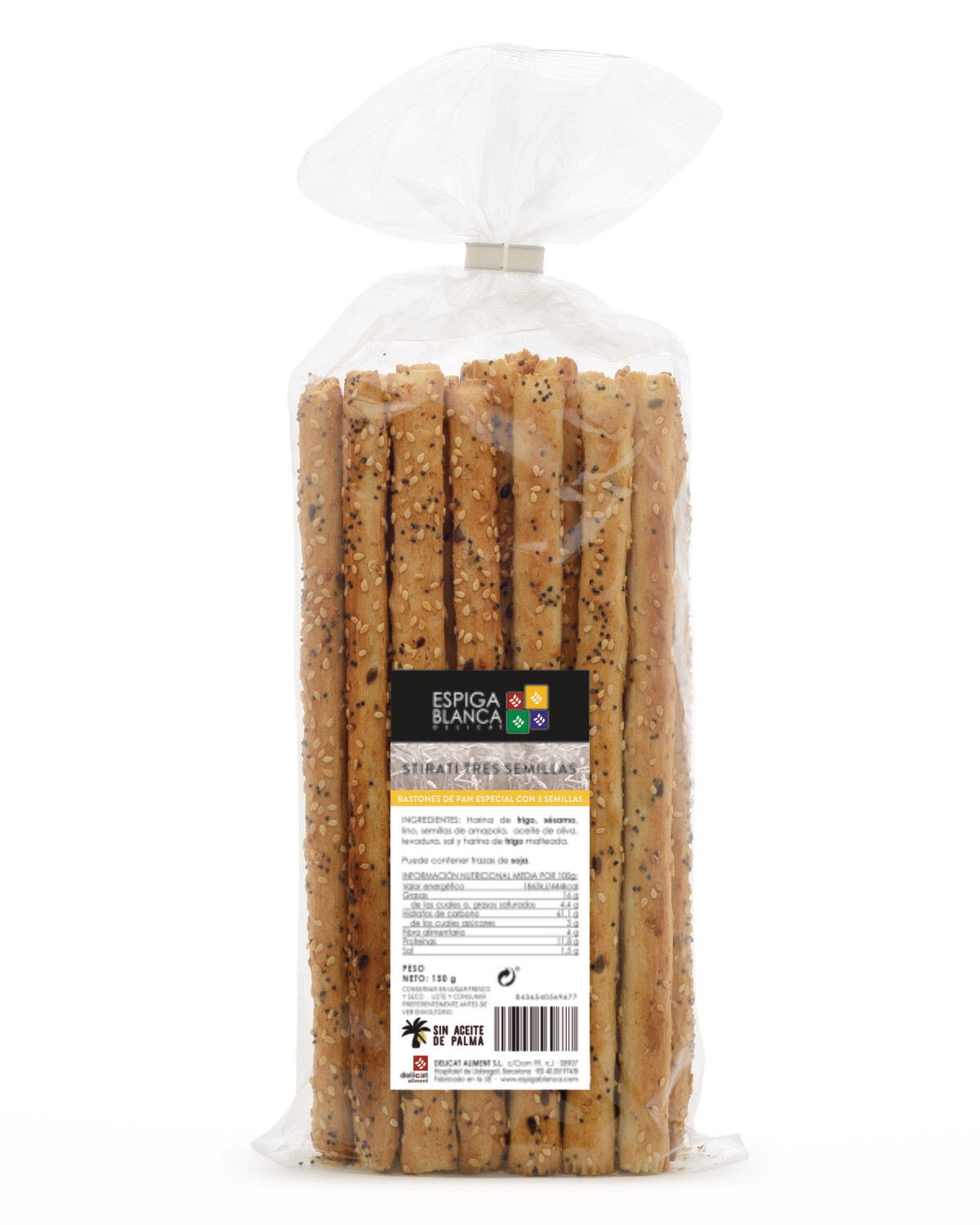 Stirati tres semillas con sésamo, lino y semillas de amapola ESPIGA BLANCA 150 g.