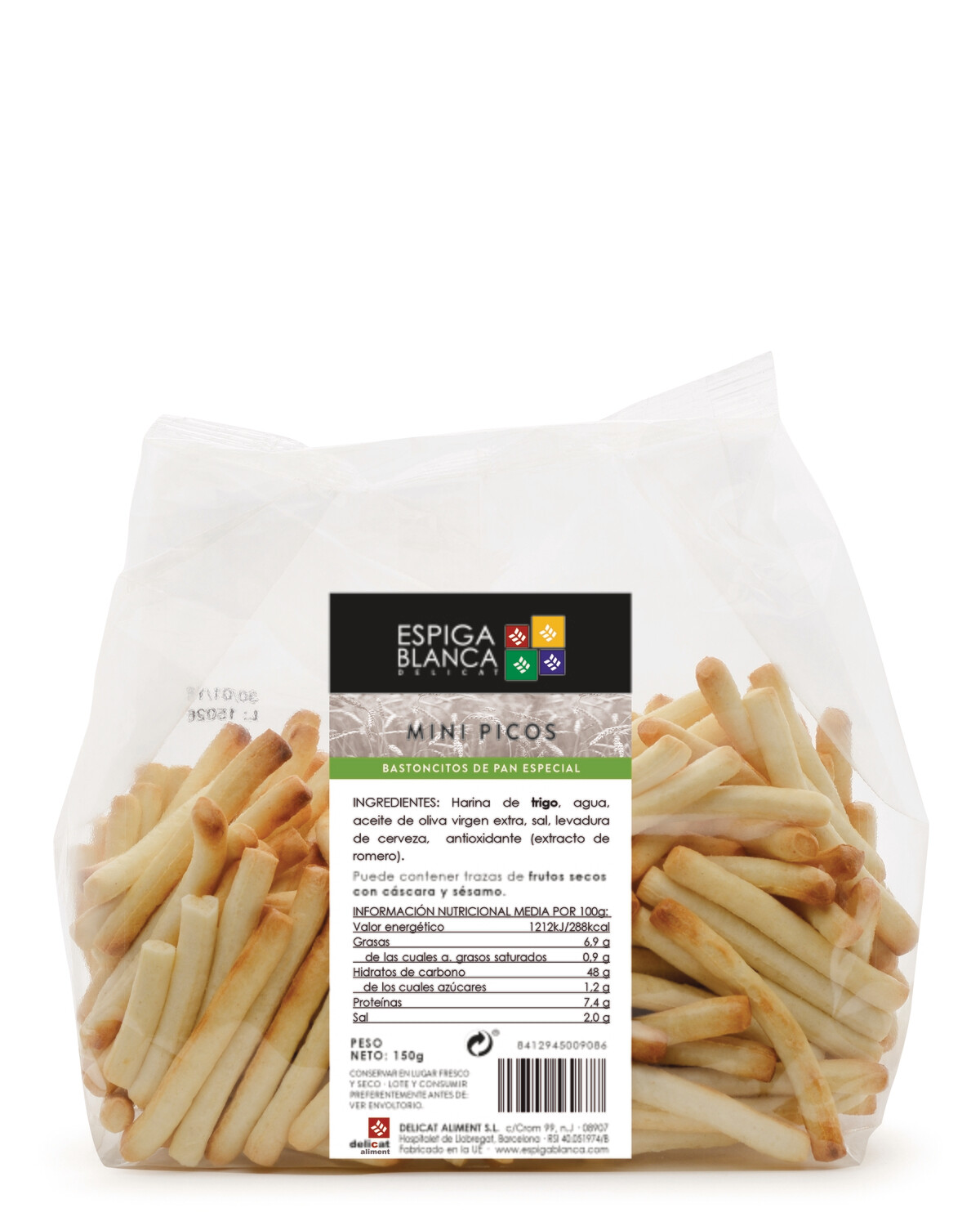 Mini picos ESPIGA BLANCA. Bastoncitos de pan especial 150 g.