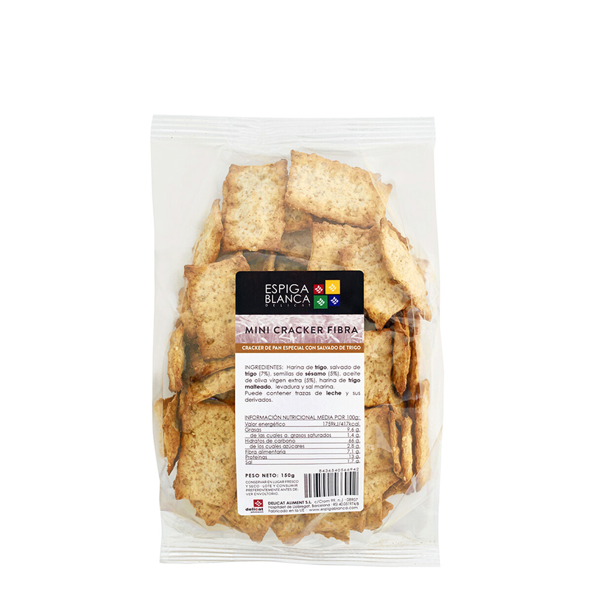Mini cracker con fibra ESPIGA BLANCA. Craker de pan especial con salvado de trigo 150 g.