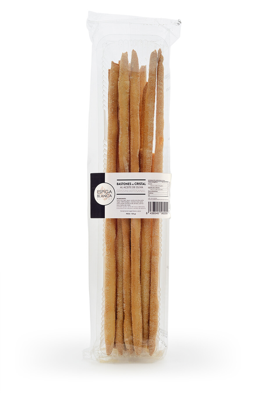 Grissini artesanal ESPIGA BLANCA. Bastones de pan de cristal al aceite de oliva.