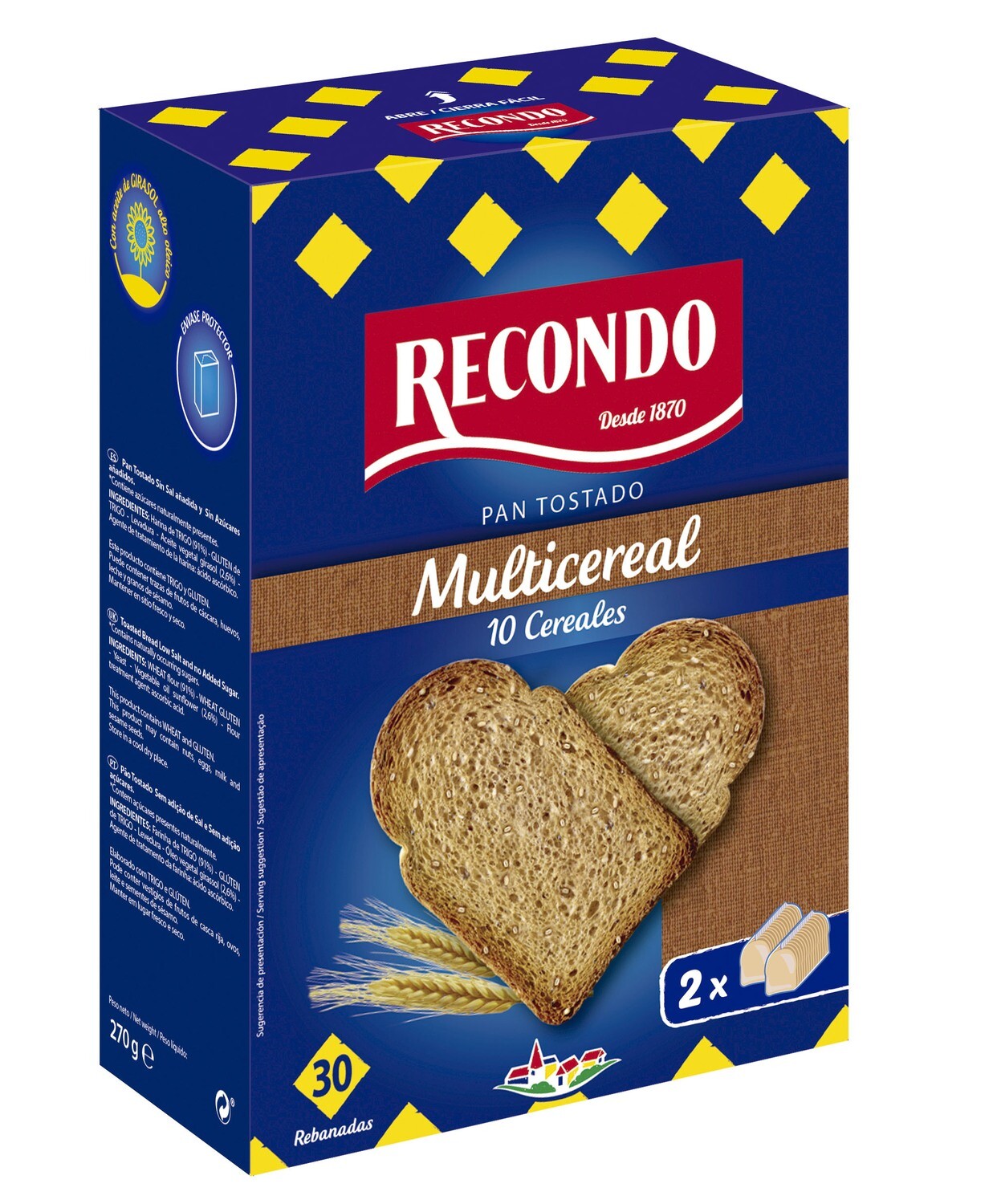 Pan tostado RECONDO 11 cereales y semillas.