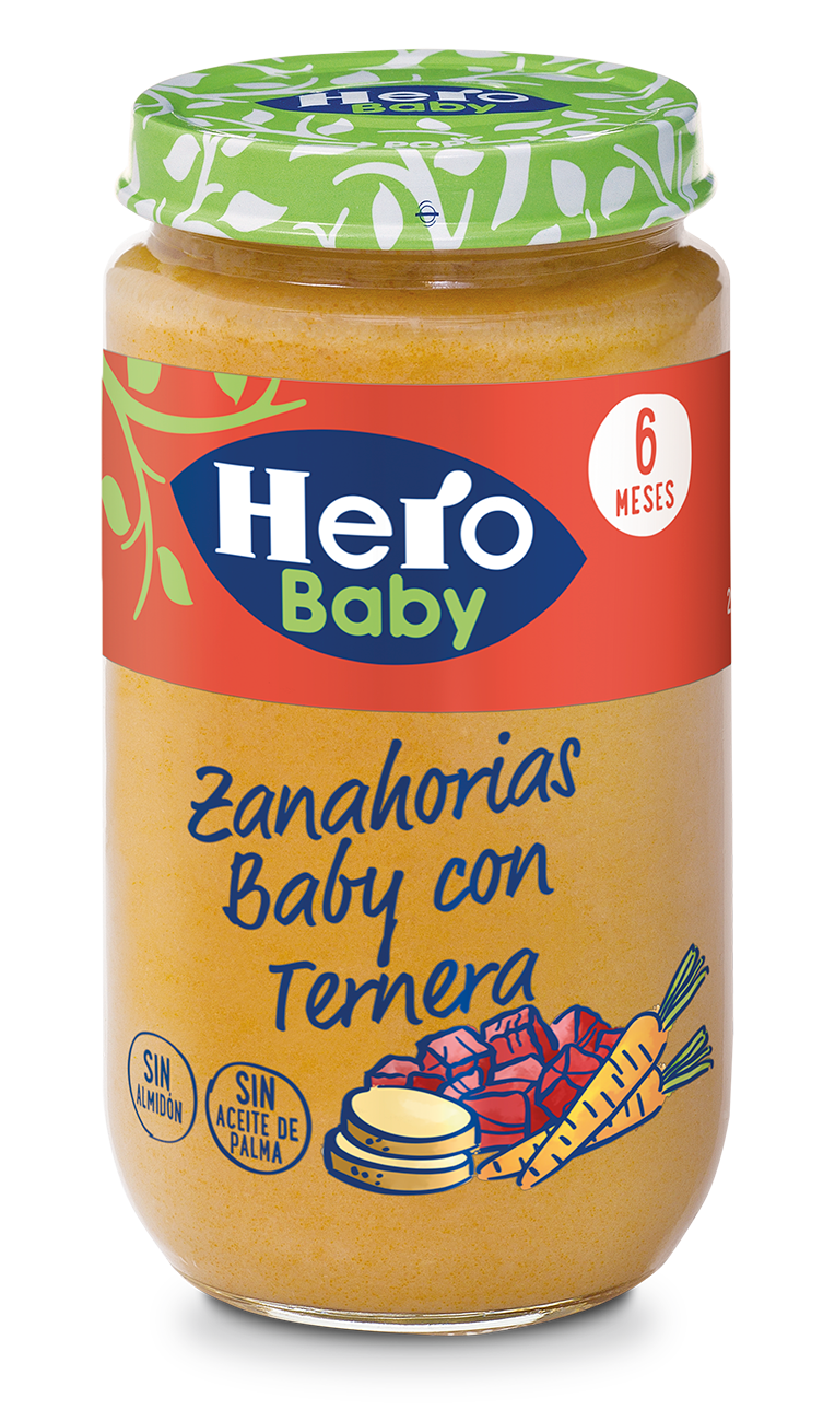 Potito 6 meses de zanahorias baby con ternera de HERO BABY.