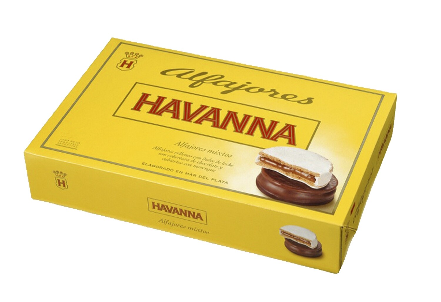 Alfajores rellenos de dulce de leche con cobertura de merengue o chocolate HAVANNA.