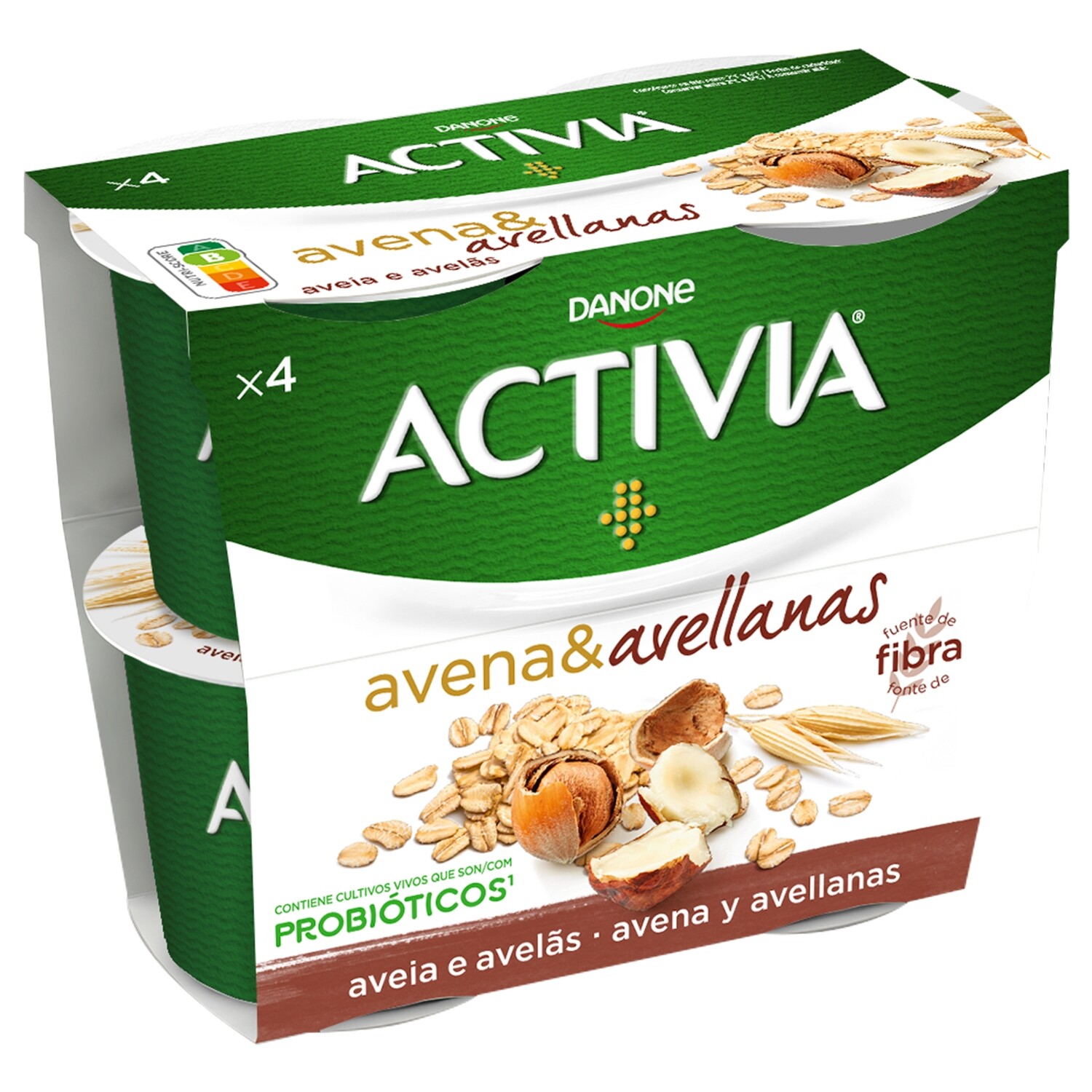 Yogur bífidus avena y avellanas ACTIVIA de DANONE.