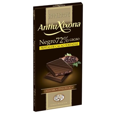 Chocolate negro 72% con pepitas de cacao tostadas ANTIU XIXONA