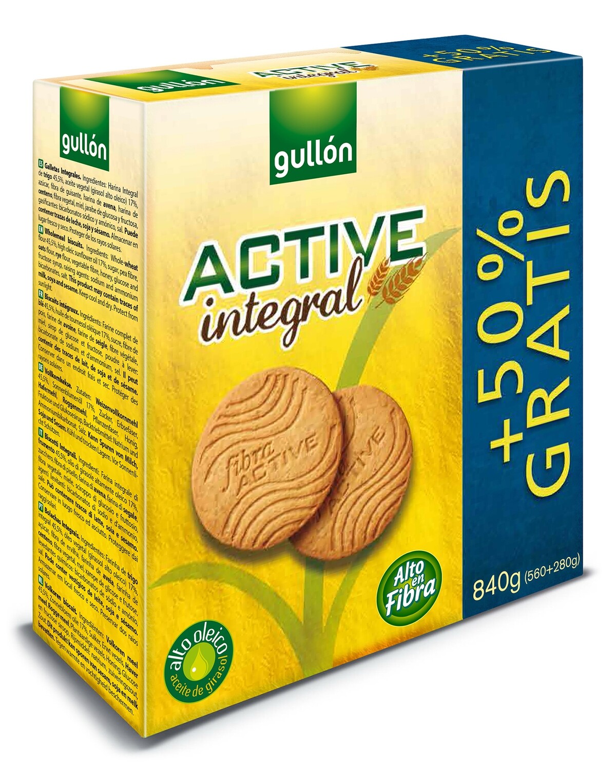 Galletas active integral GULLÓN 840g. (+50% gratis)