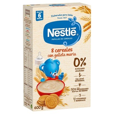 Papilla 8 cereales con galletas maría de NESTLÉ.