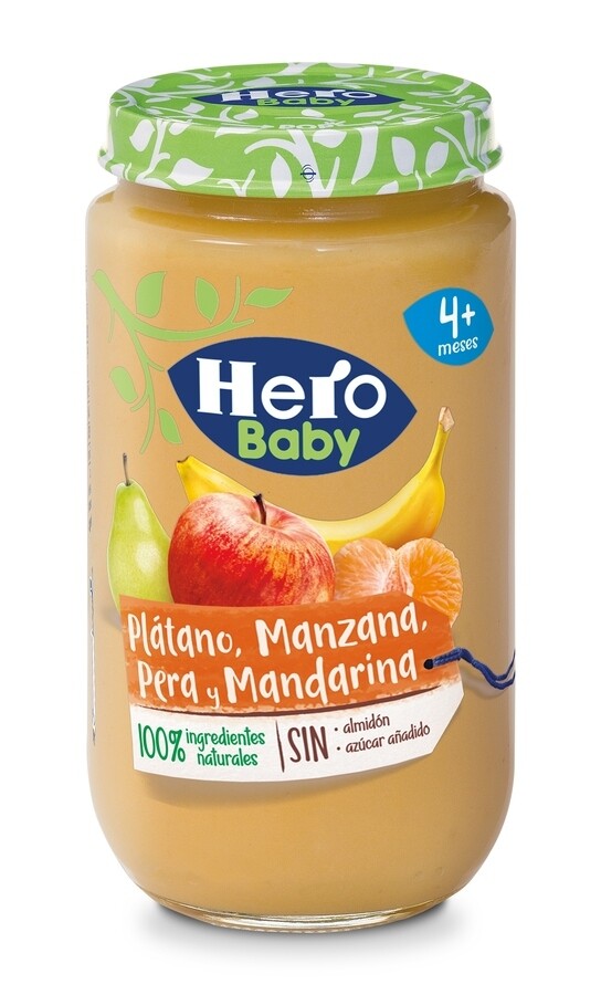 Potito 4 meses de plátano, manzana, pera y mandarina de HERO BABY.