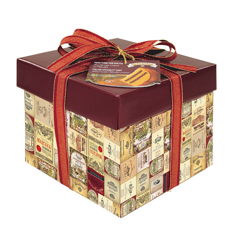 Panettone con uvas pasas con crema al vino Merlot VALENTINO 1 kg.