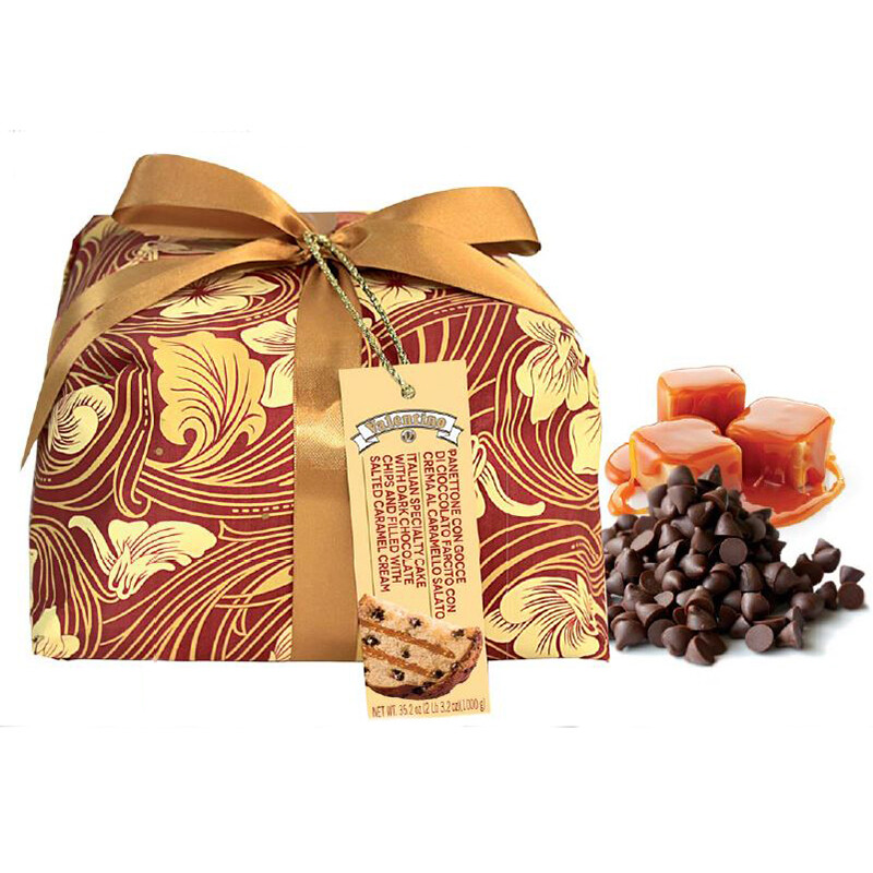 Panettone con pepitas de chocolate y caramelo salado VALENTINO 1 kg.