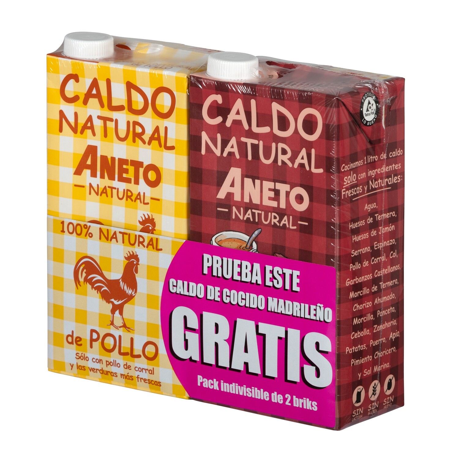 Caldo de pollo ANETO 1l. Gratis 1 litro de caldo de cocido madrileño ANETO.