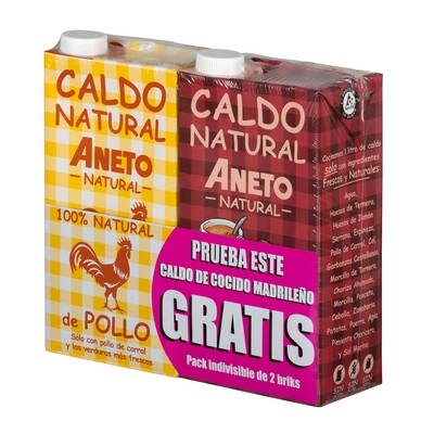 Caldo de pollo ANETO 1l. Gratis 1 litro de caldo de cocido madrileño ANETO.
