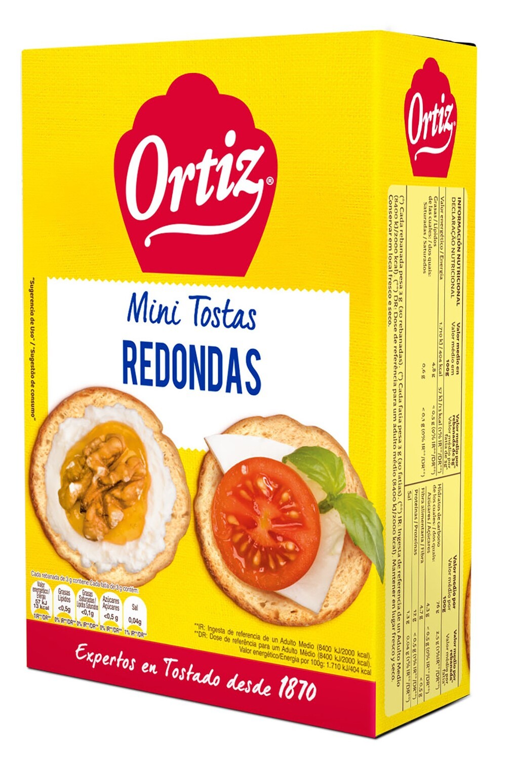 Mini tostas extrafinas redondas ORTIZ, 100 g.