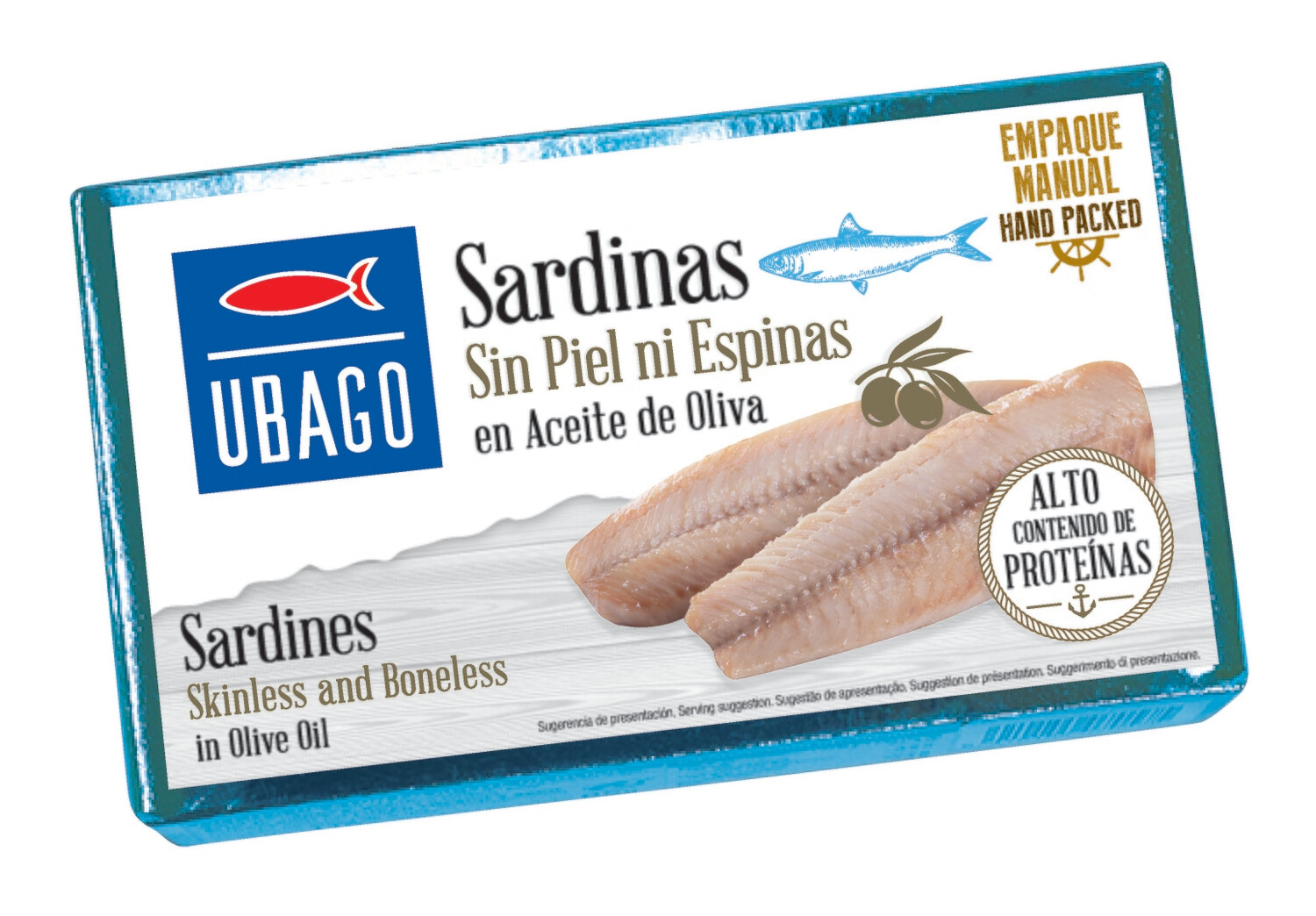 Sardinas sin piel ni espinas en aceite de oliva UBAGO 85 g.