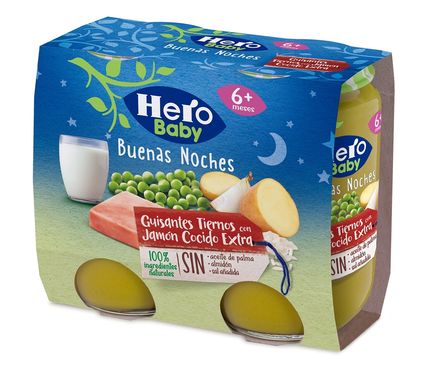 Buenas noches guisantes con jamón HERO BABY 2X190 gr