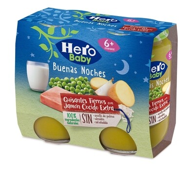Buenas noches guisantes con jamón HERO BABY 2X190 gr