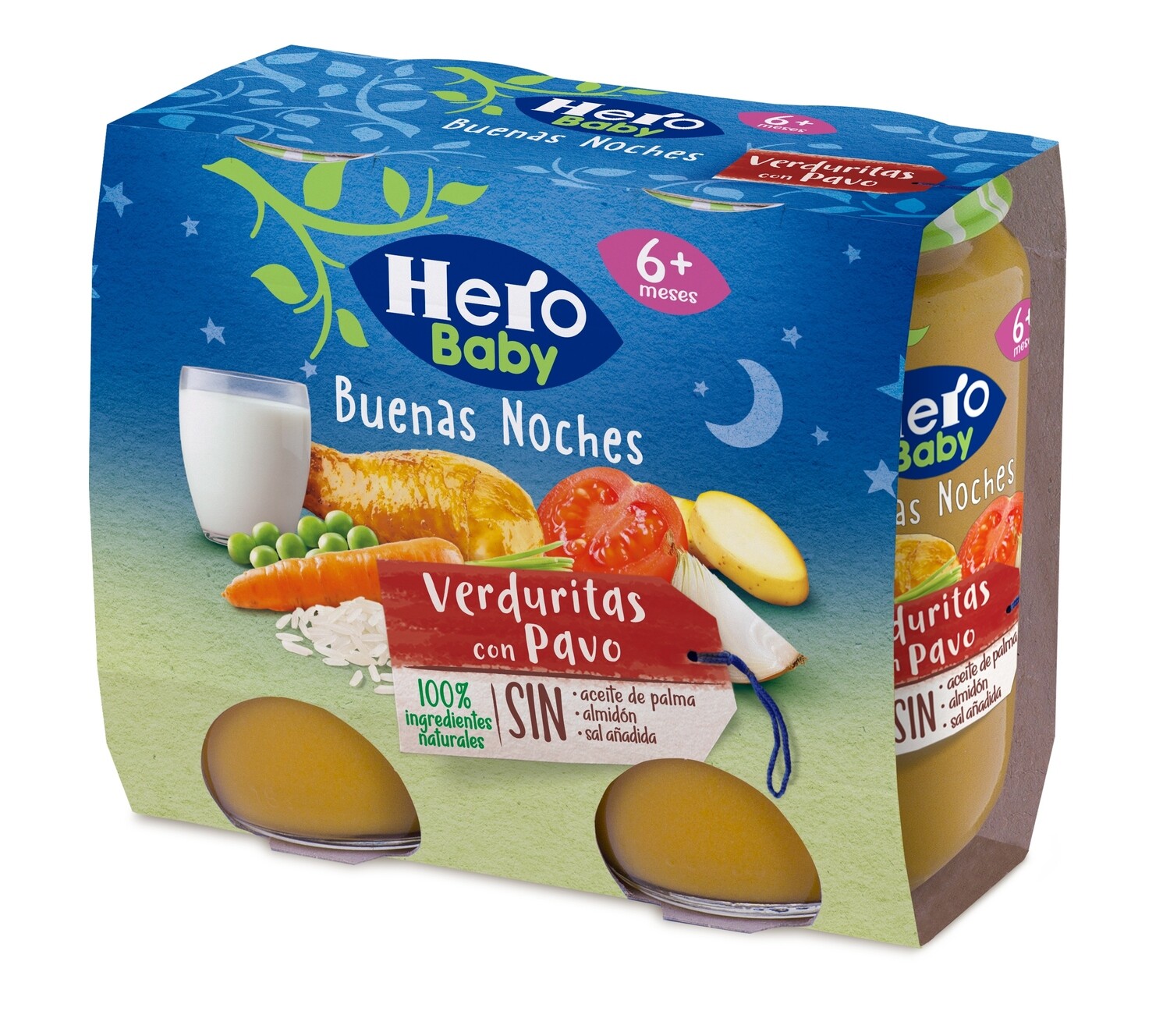 Buenas noches verduritas con pavo  HERO BABY 2X190 gr