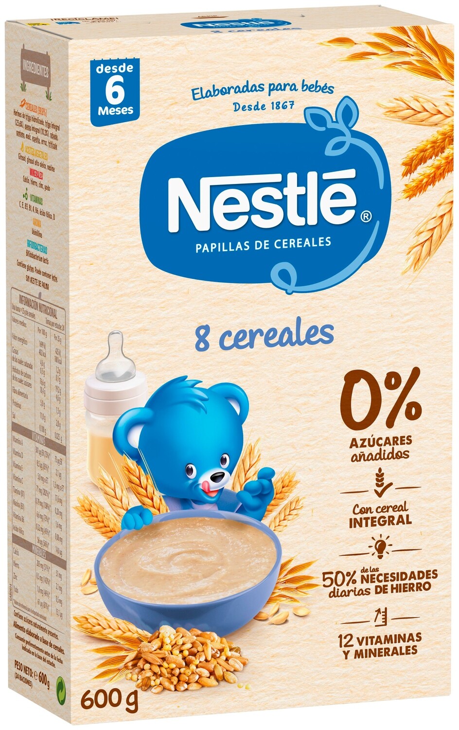 Papilla 8 cereales +6 meses NESTLE 600 gr.