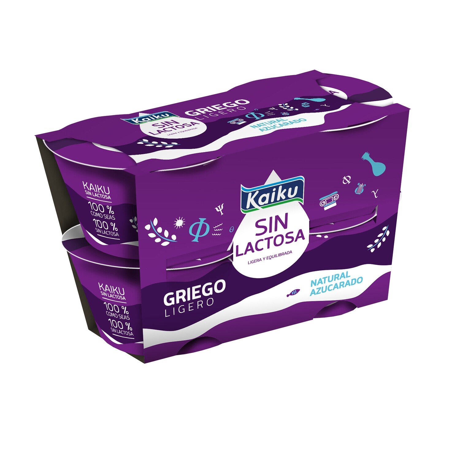 Yogur griego natural azucarado sin lactosa KAIKU 4x90 g.