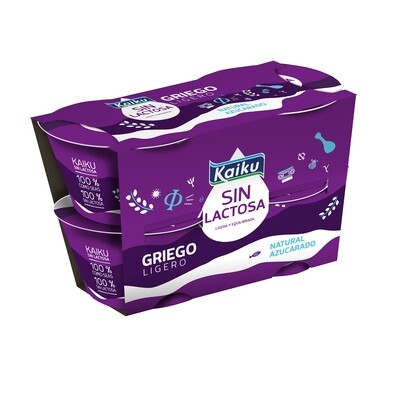 Yogur griego natural azucarado sin lactosa KAIKU 4x90 g.