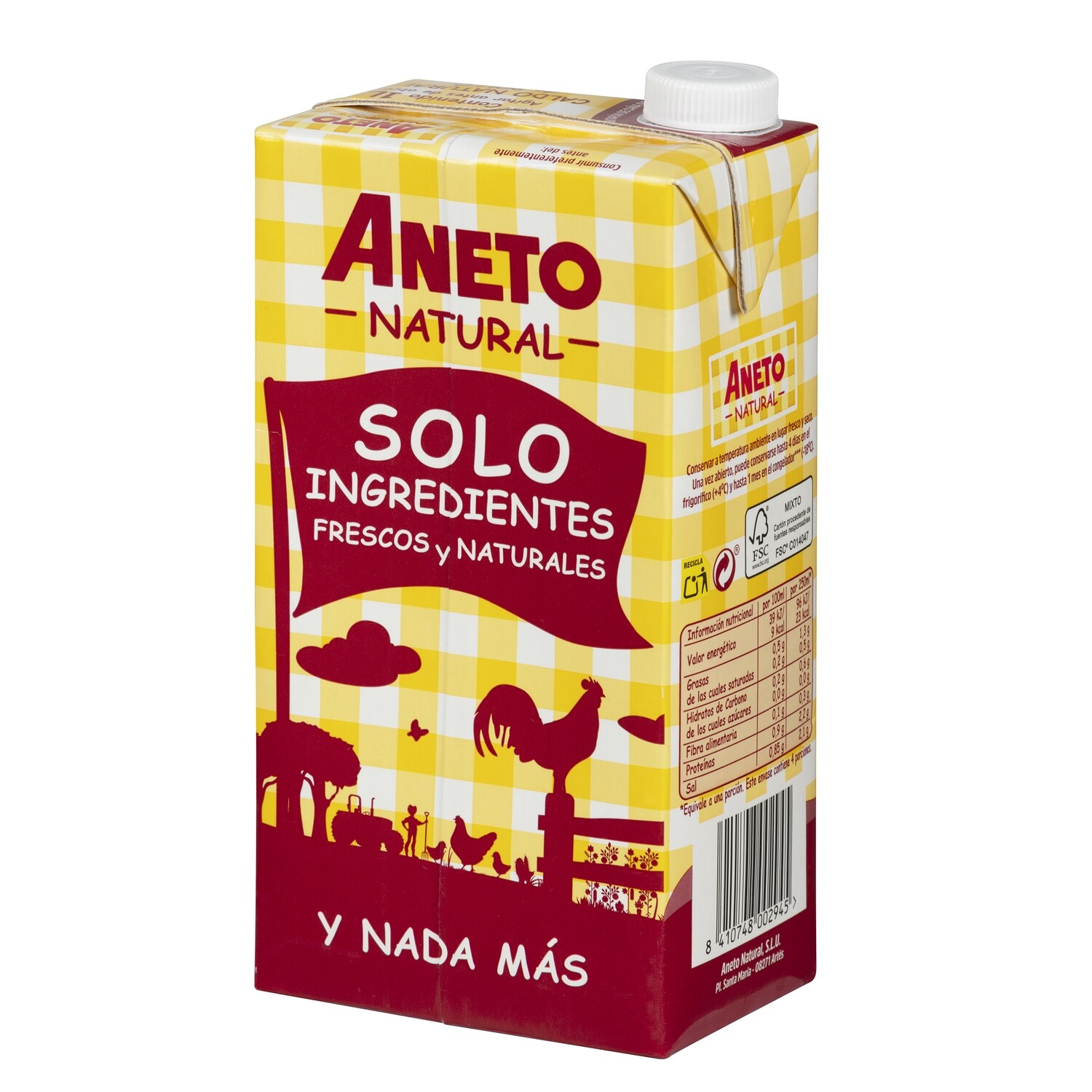 Caldo natural de pollo con jamón ANETO 1 lt.