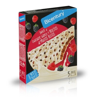 Snack de chocolate blanco y trocitos de frutos rojos BICENTURY 5 uds.