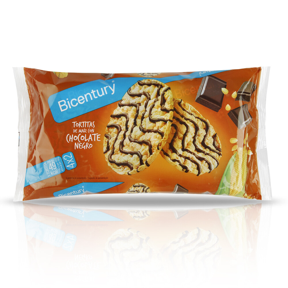 Tortitas de maíz con chocolate negro BICENTURY.