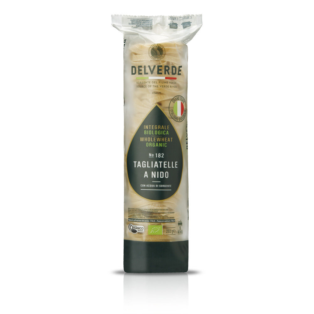 Pasta integral biológica tagliatelle a nido DELVERDE, 200g.