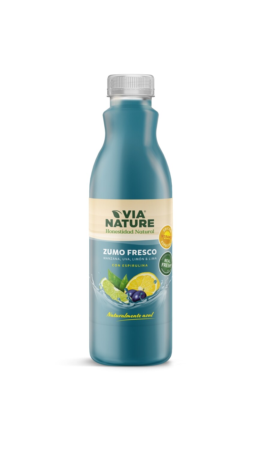 Zumo fresco manzana, uva, limón y lima con espirulina VIA NATURE 750 ml.