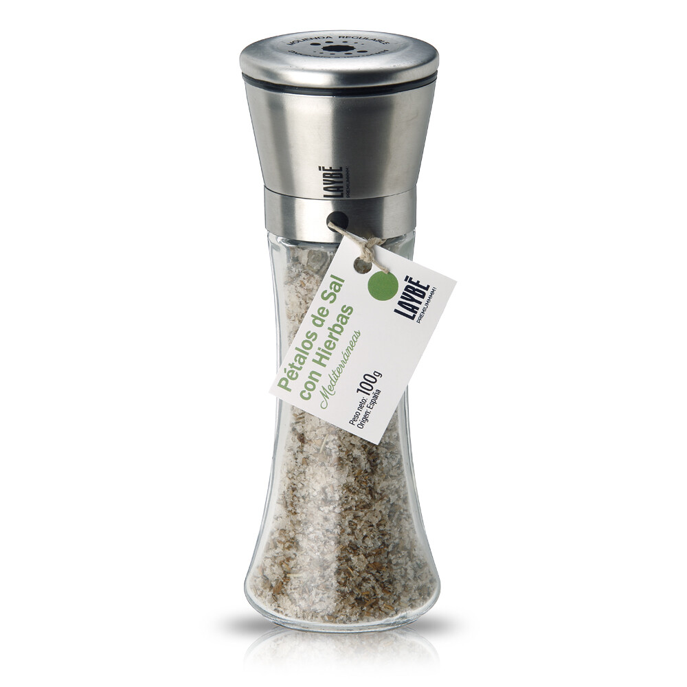 Pétalos de sal con hierbas mediterráneas en molinillo LAYBÉ, 100 g.