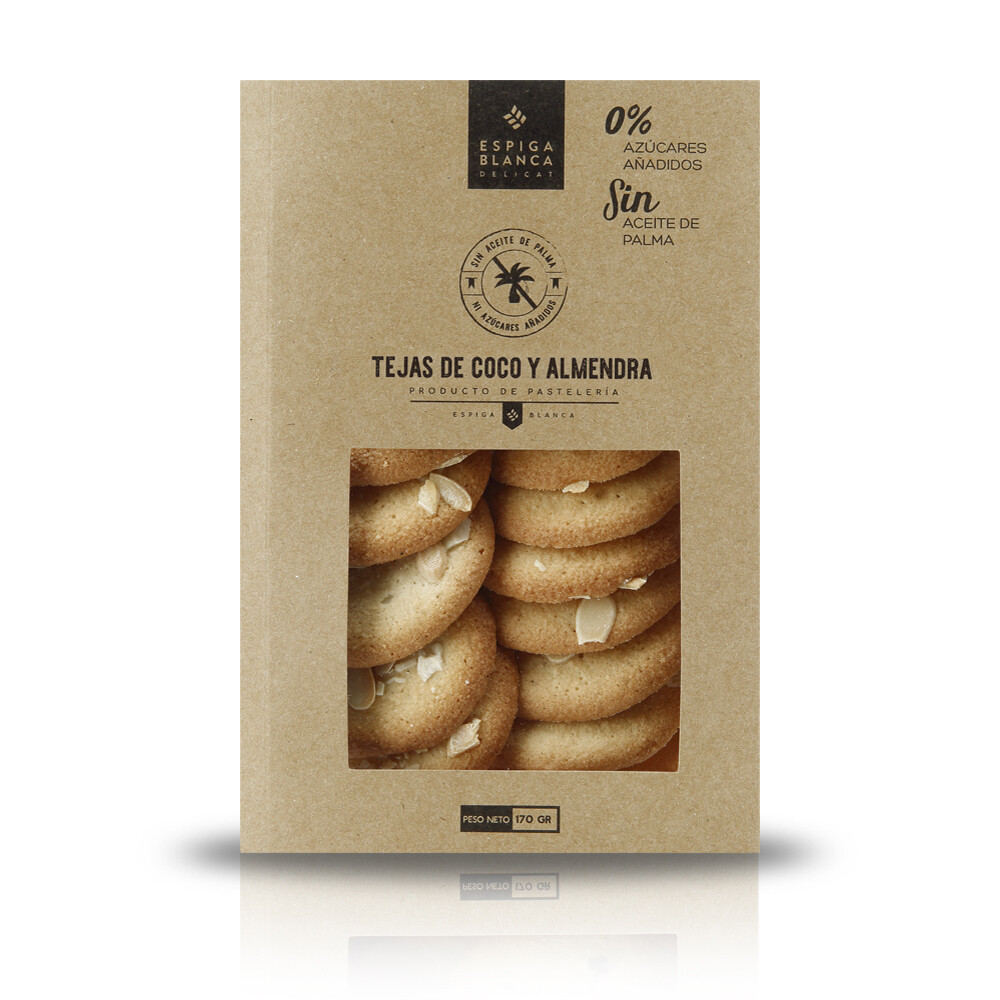 Tejas de coco y almendra sin azúcar ESPIGA BLANCA 140 g.