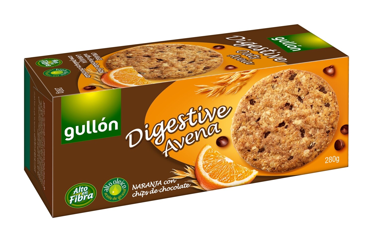 Galletas digestive avena y naranja con chips de chocolate GULLON 280 g.