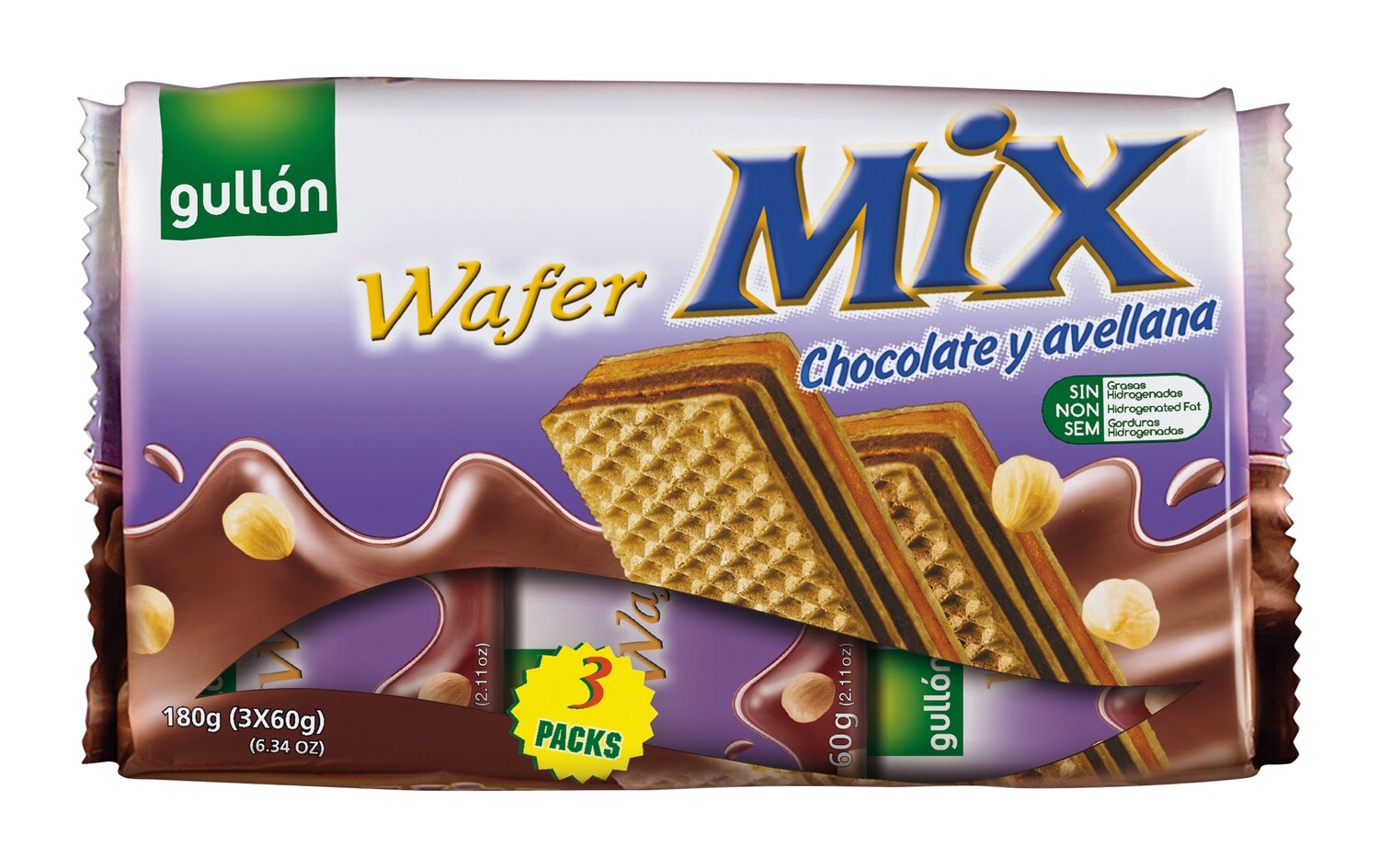 Wafer mix chocolate y avellana GULLON 3x60 g.