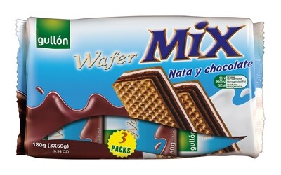 Wafer mix nata y chocolate GULLON 3x60 g.