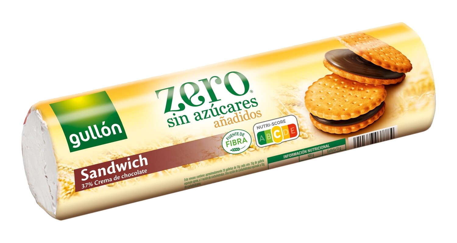 Galletas sandwich chocolate zero sin azúcares GULLON 250 g.