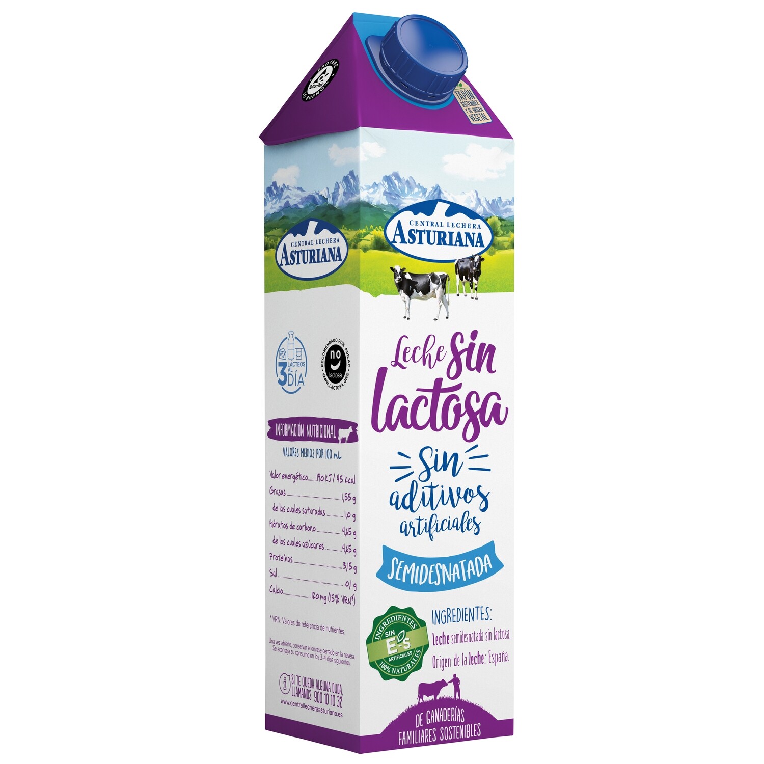 Leche sin lactosa sin aditivos semi CENTRAL LECHERA ASTURIANA 1 l.