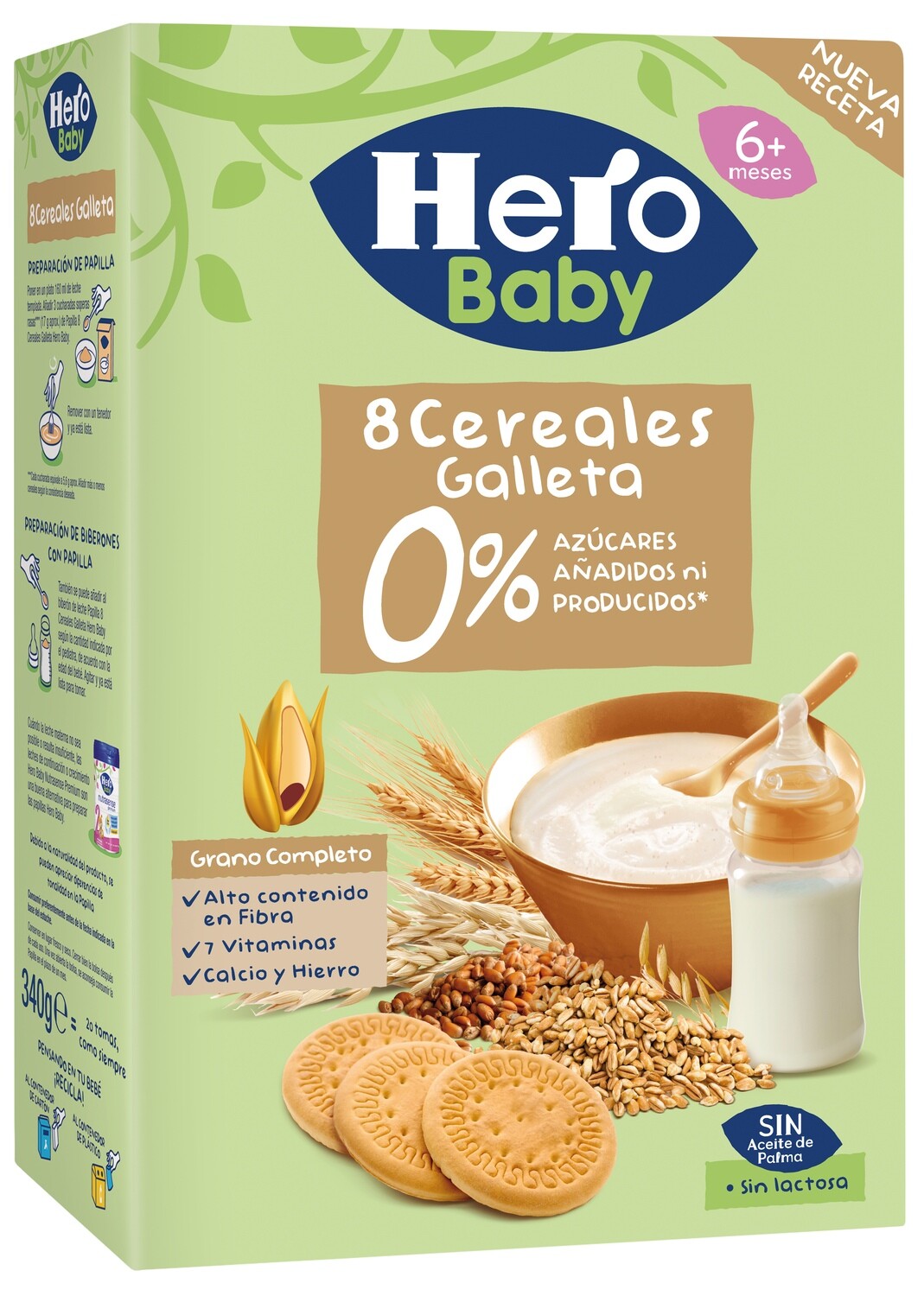 Papilla 8 cereales  galleta HERO BABY 340 g.