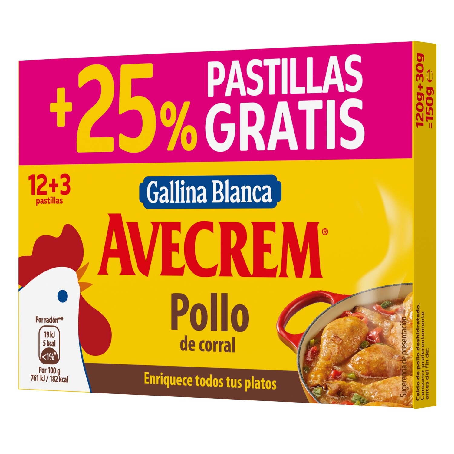Caldo de pollo avecrem sin gluten GALLINA BLANCA 12 + 3 pastillas