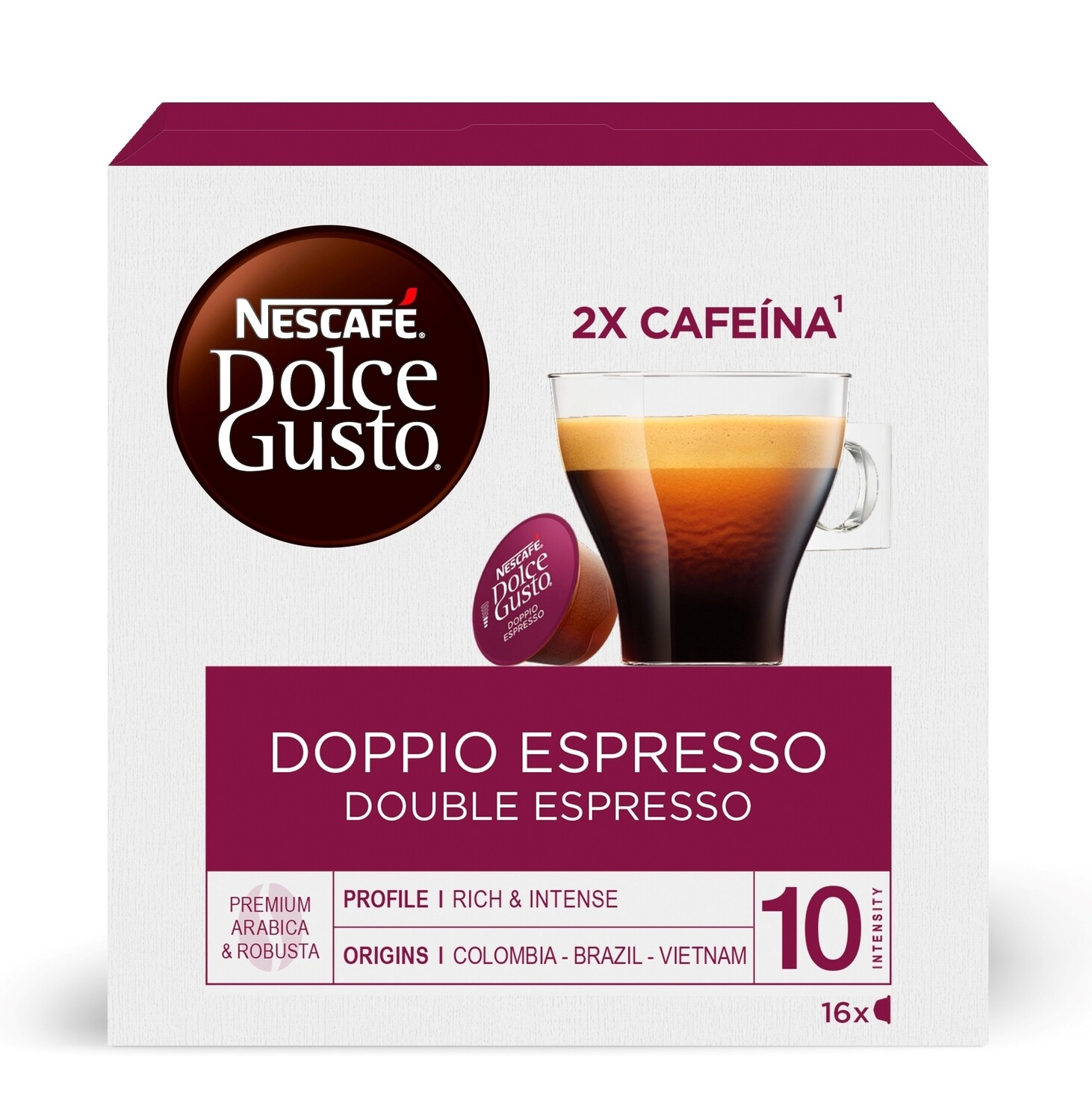 DOLCE GUSTO Double espresso. Intensidad 10, 16 uds.