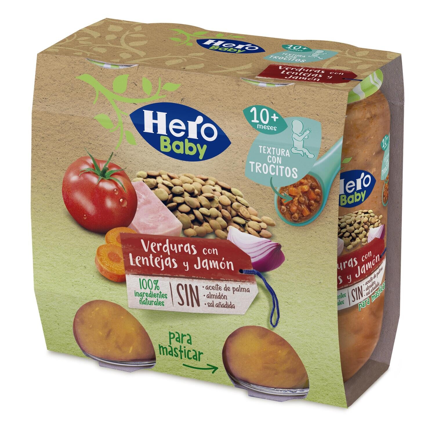 Potito de verduras con lentejas y jamón +10 meses HERO BABY