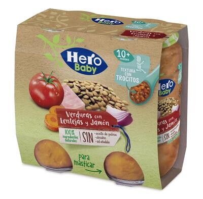 Potito de verduras con lentejas y jamón +10 meses HERO BABY